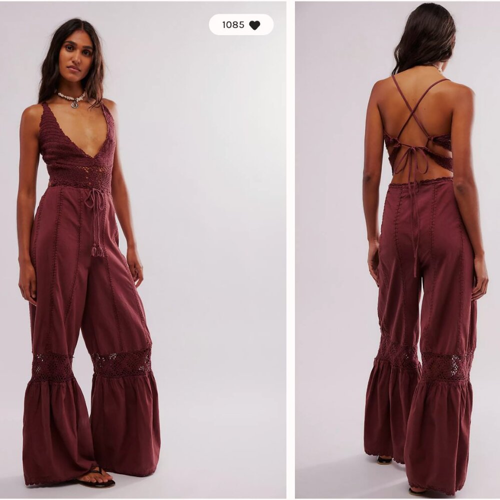 Free People Freya Crochet One Piece Jumpsuit - NWT - Picture 1 of 7